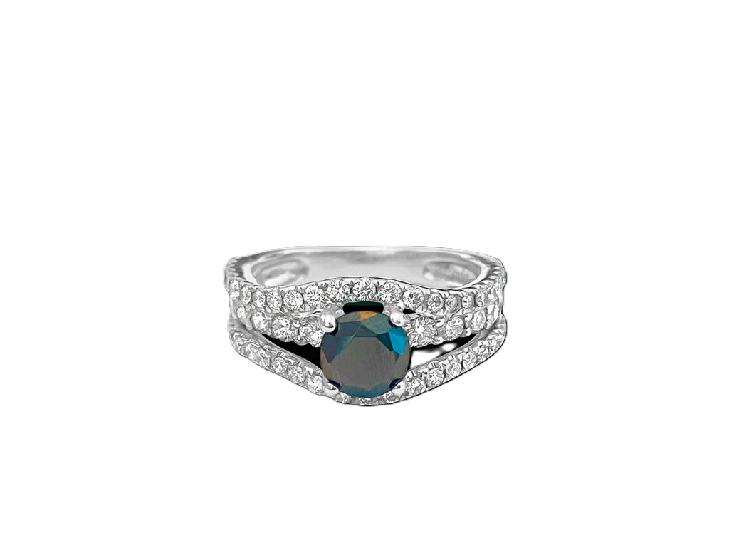 18k White Gold, Blue Sapphire & Diamond Ring For Her. - Pristine Diamonds