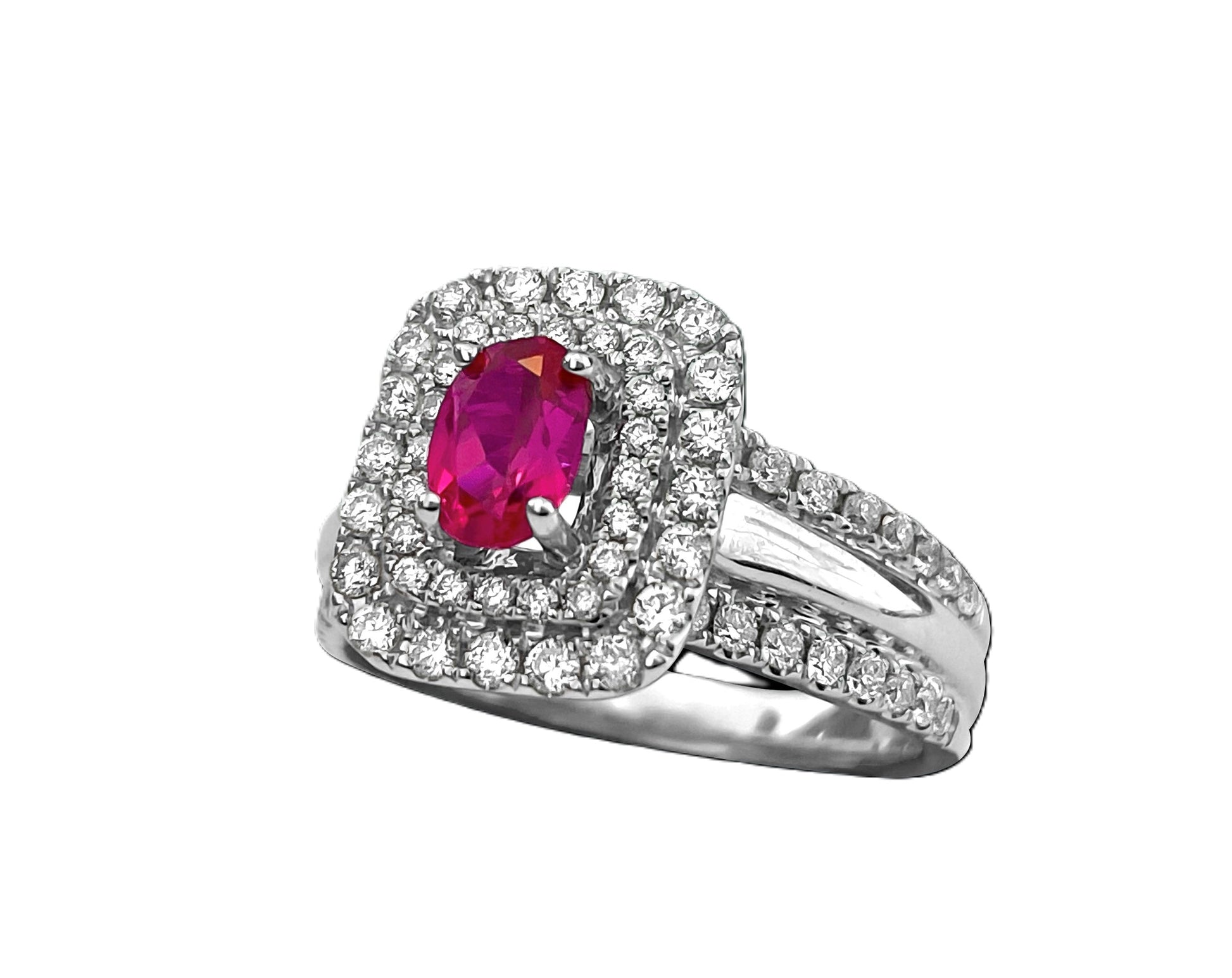 14k White Gold. Ruby & Diamond Ring For Her. - Pristine Diamonds