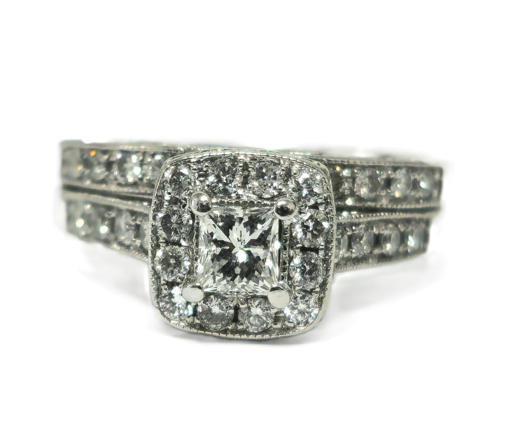 Natural Diamonds in 14k White Gold Engagement Ring - Pristine Diamonds