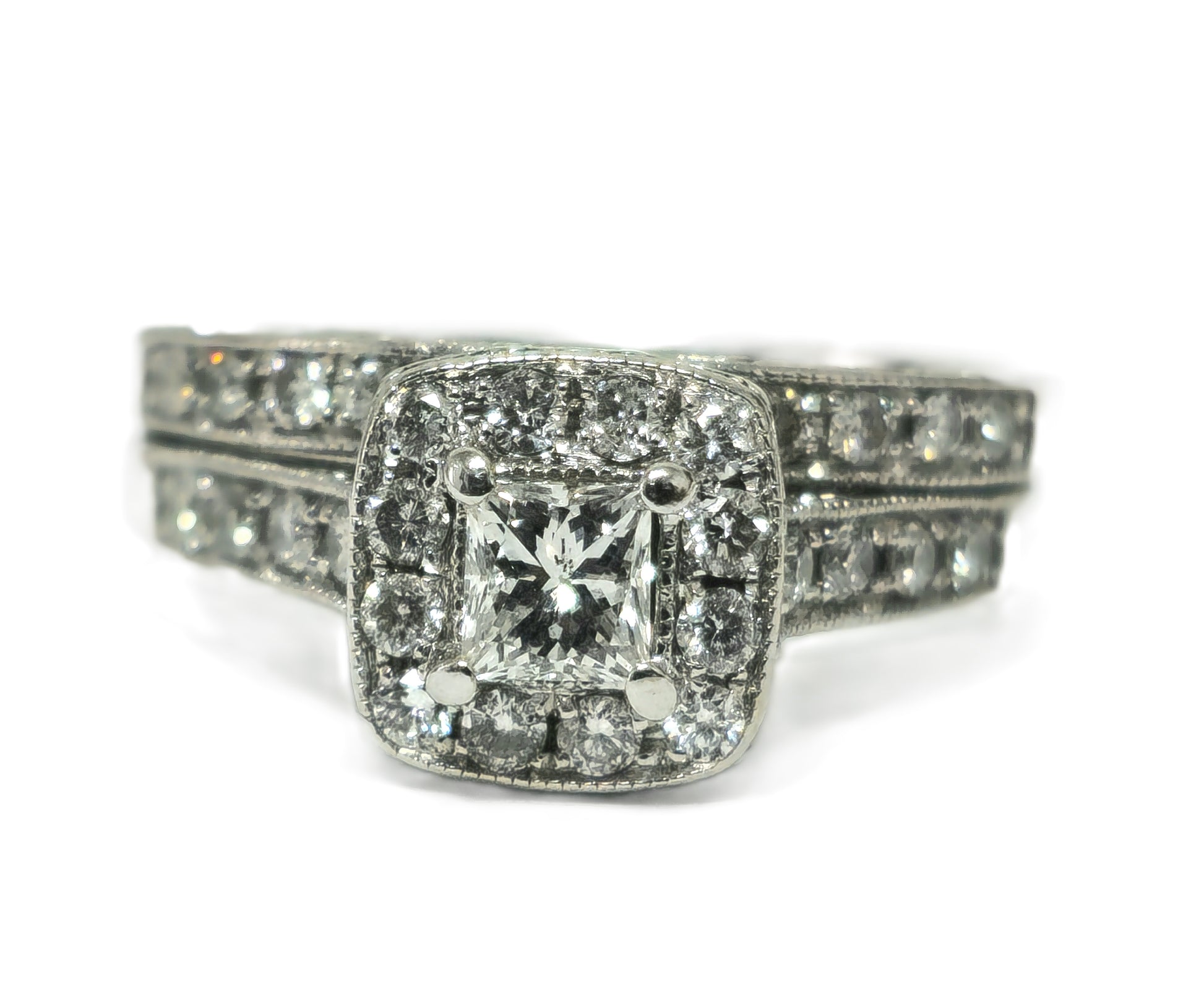 Natural Diamonds in 14k White Gold Engagement Ring - Pristine Diamonds