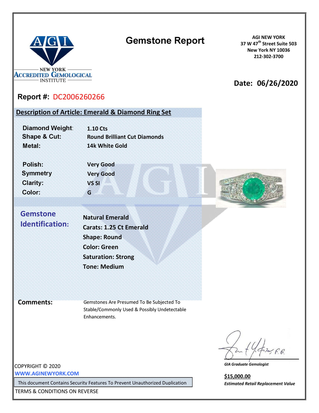 Art Deco, Emerald & Diamond Ring in 14k White Gold. - Pristine Diamonds