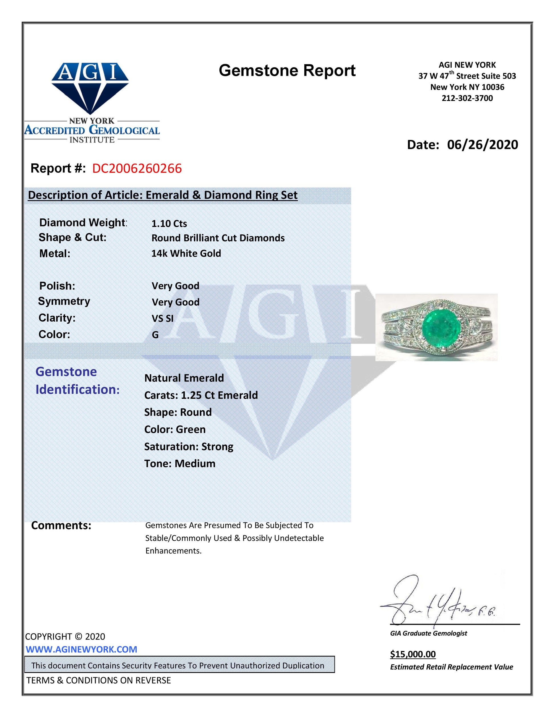 Art Deco, Emerald & Diamond Ring in 14k White Gold. - Pristine Diamonds