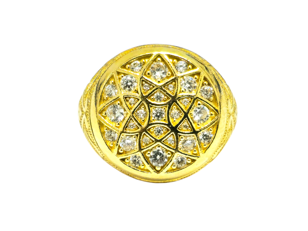 Elegant Turkish design diamond and gold ring by Prince The Jeweler, featuring intricate craftsmanship and sparkling gemstones.