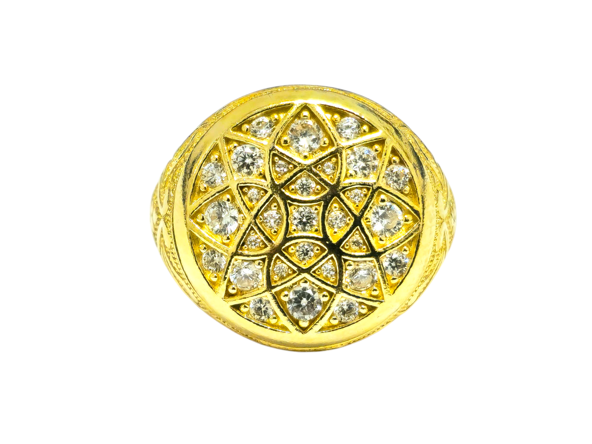 Elegant Turkish design diamond and gold ring by Prince The Jeweler, featuring intricate craftsmanship and sparkling gemstones.