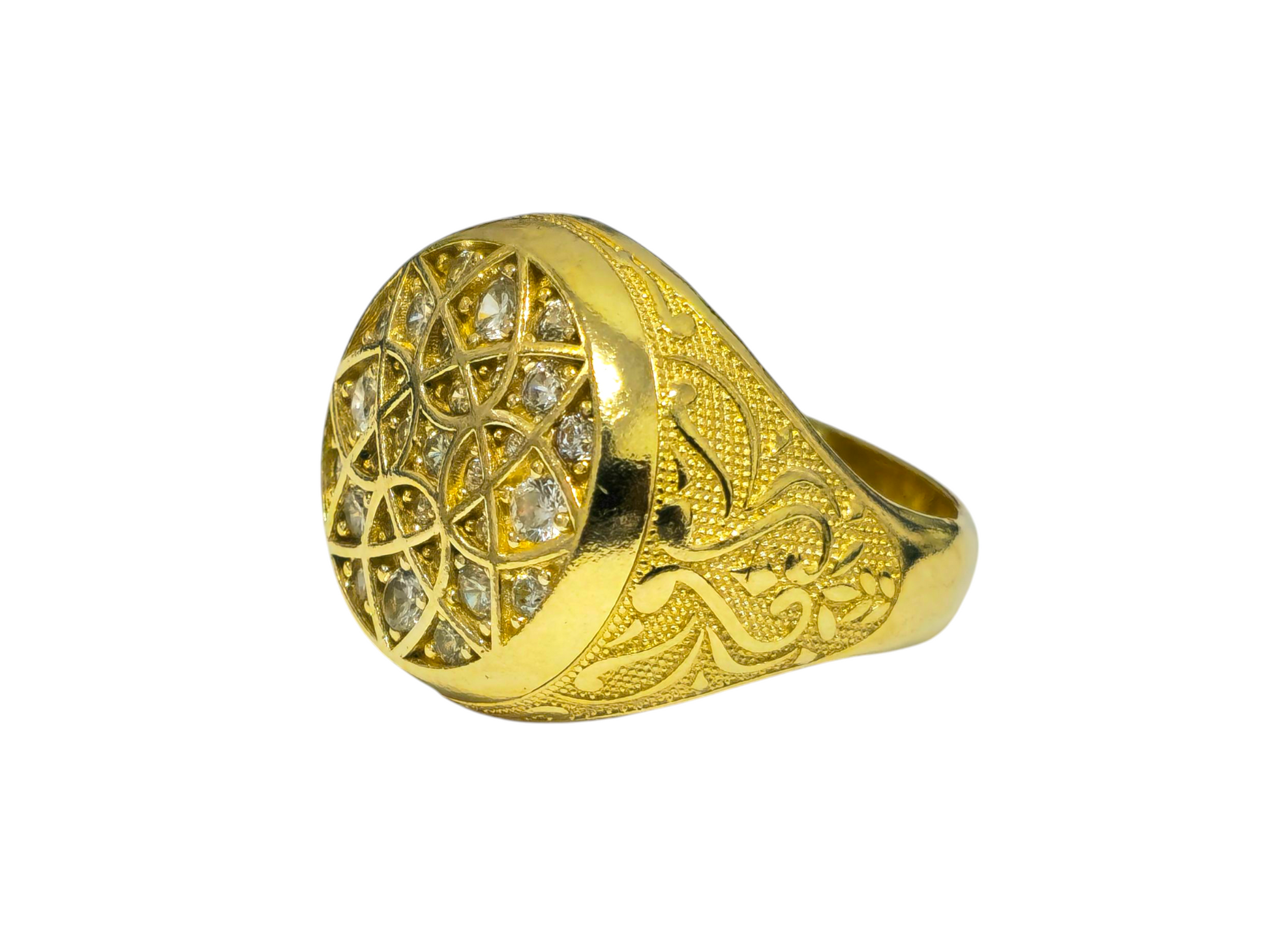 Turkish design diamond and gold ring by Prince The Jeweler featuring intricate patterns and elegant craftsmanship.