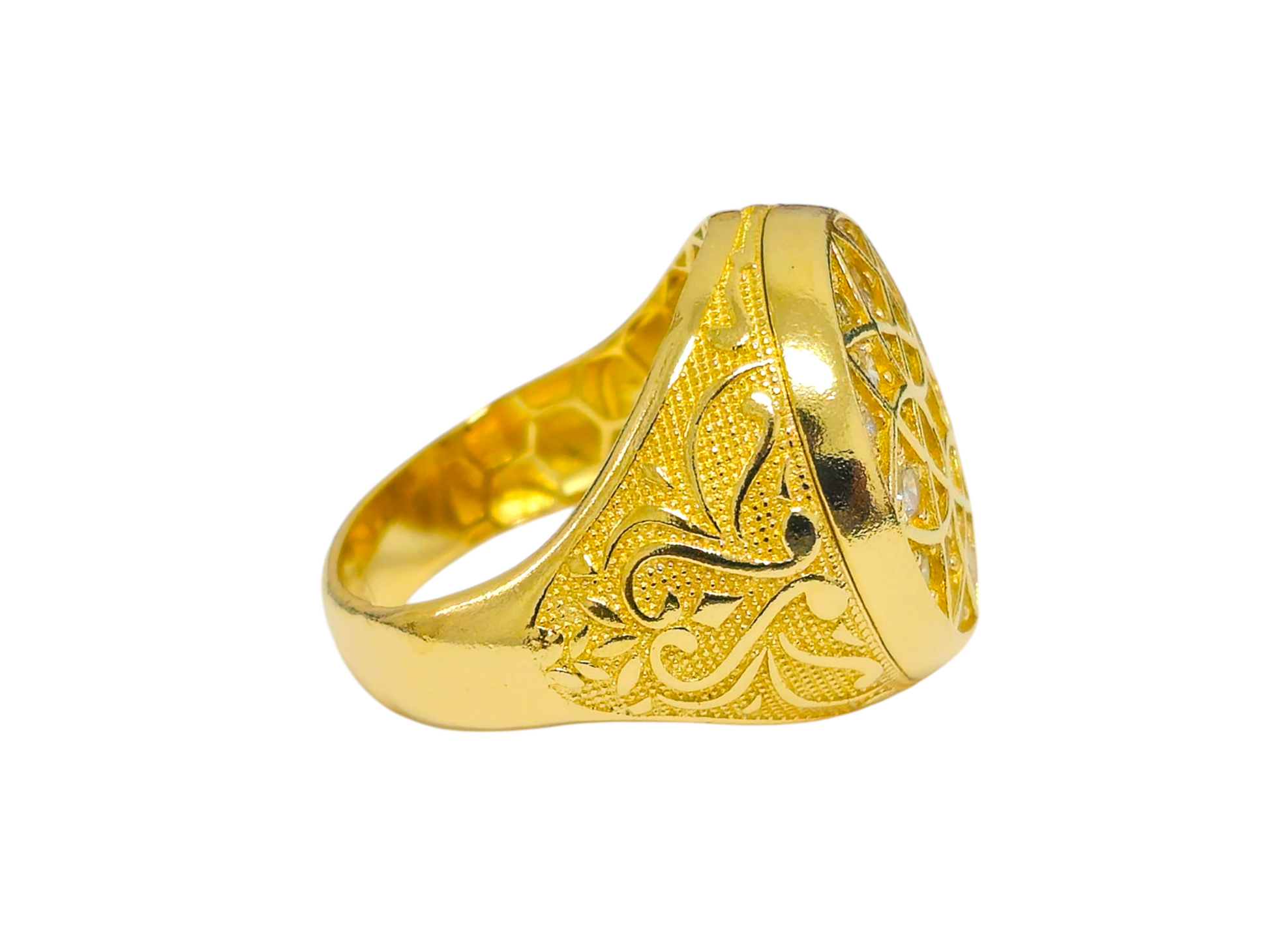 Elegant Turkish design diamond and gold ring featuring intricate patterns, crafted by Prince The Jeweler.
