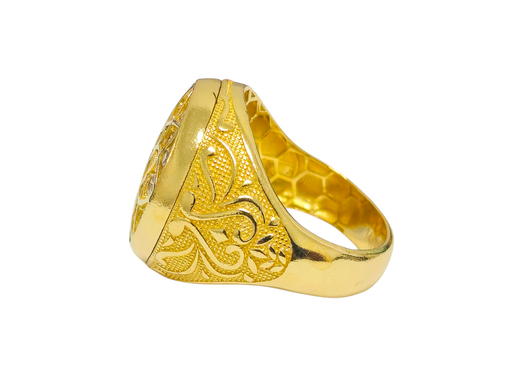 Turkish design diamond and gold ring featuring intricate patterns and a polished finish, crafted by Prince The Jeweler.