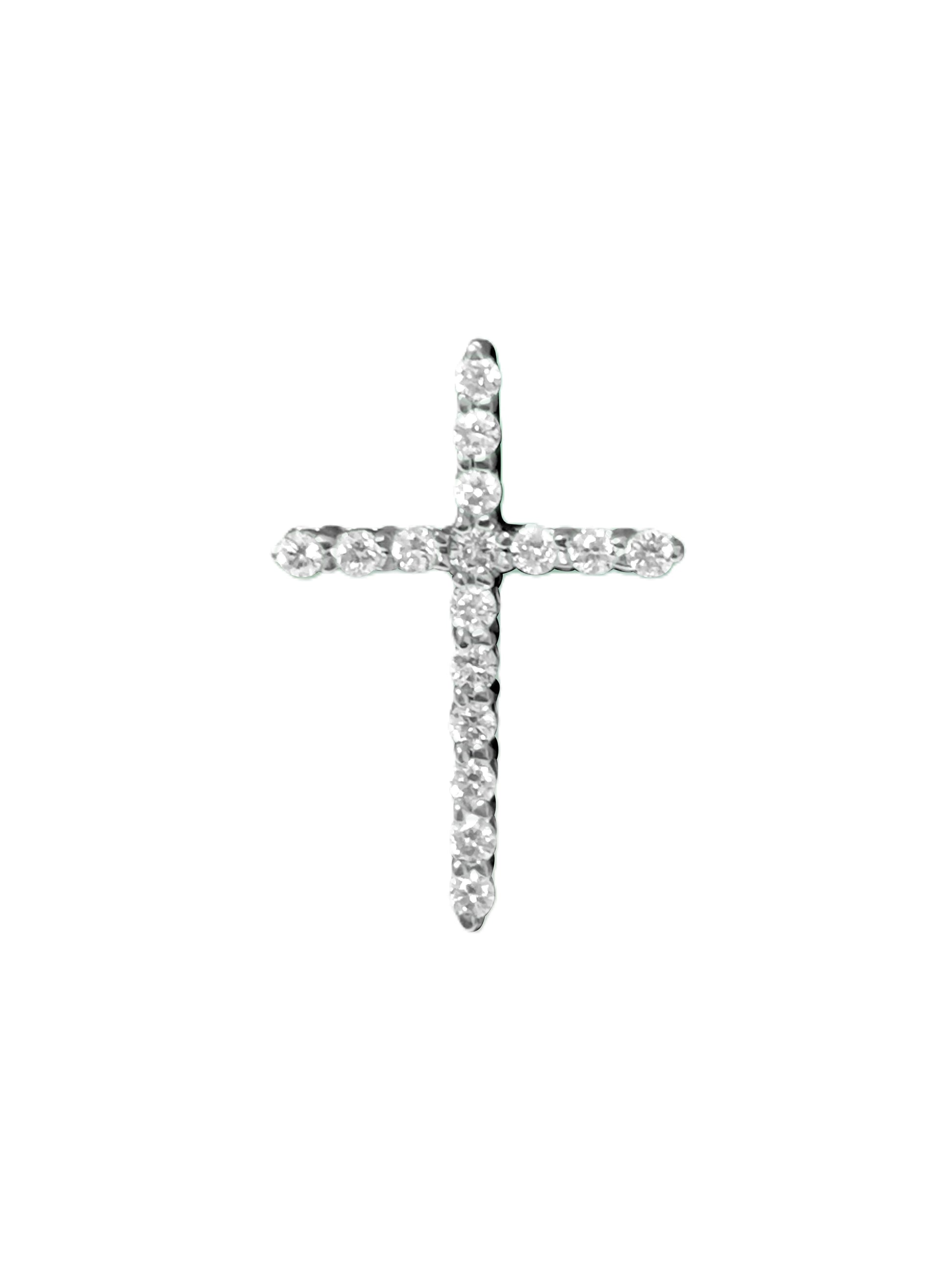Unisex 14K white gold and diamond religious cross pendant, featuring sparkling diamonds, by Prince The Jeweler.