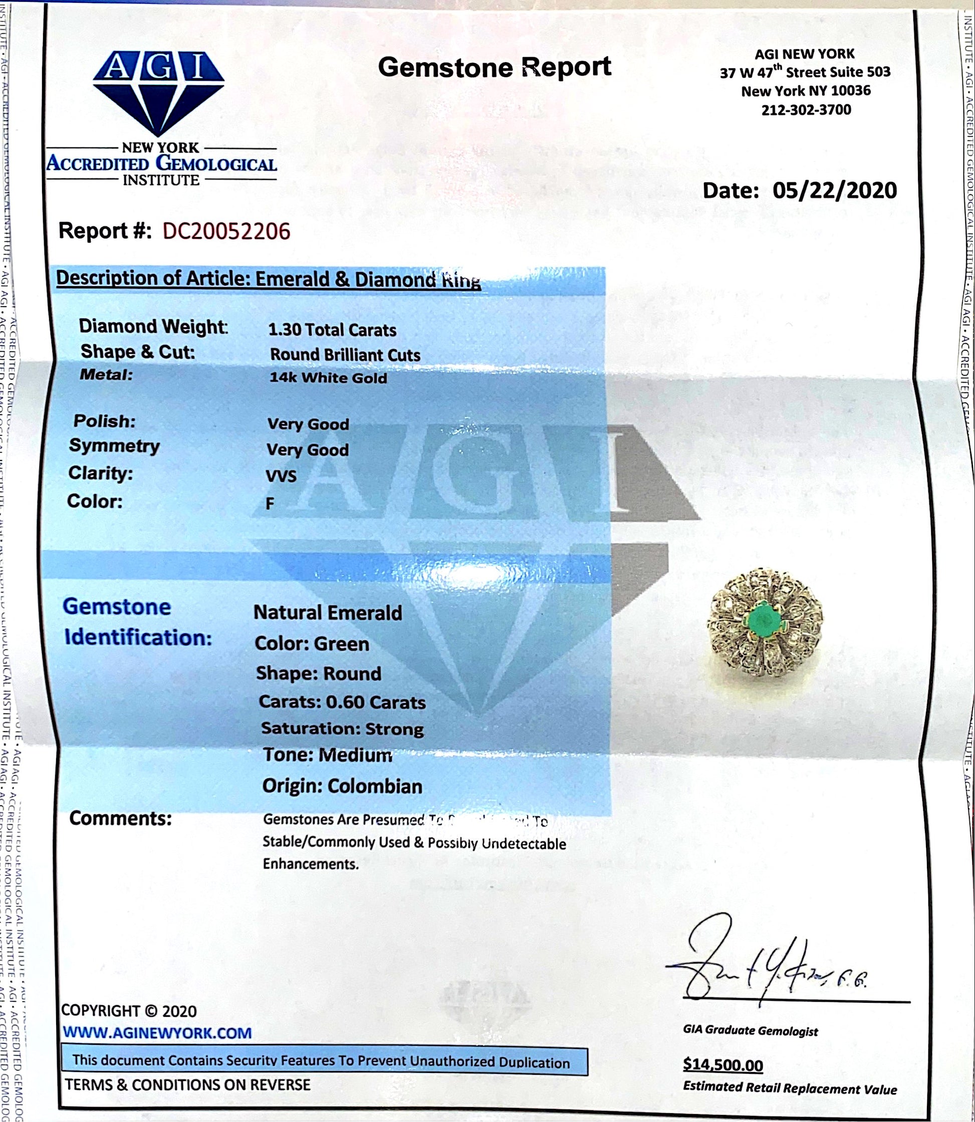 1.60ct VVS Diamond & Emerald in 14k Ring (Certified) - Pristine Diamonds