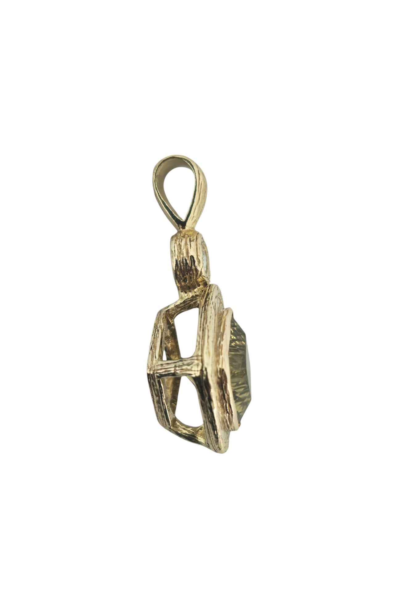 Handmade Peridot & Diamond Pendant in 14k Yellow Gold