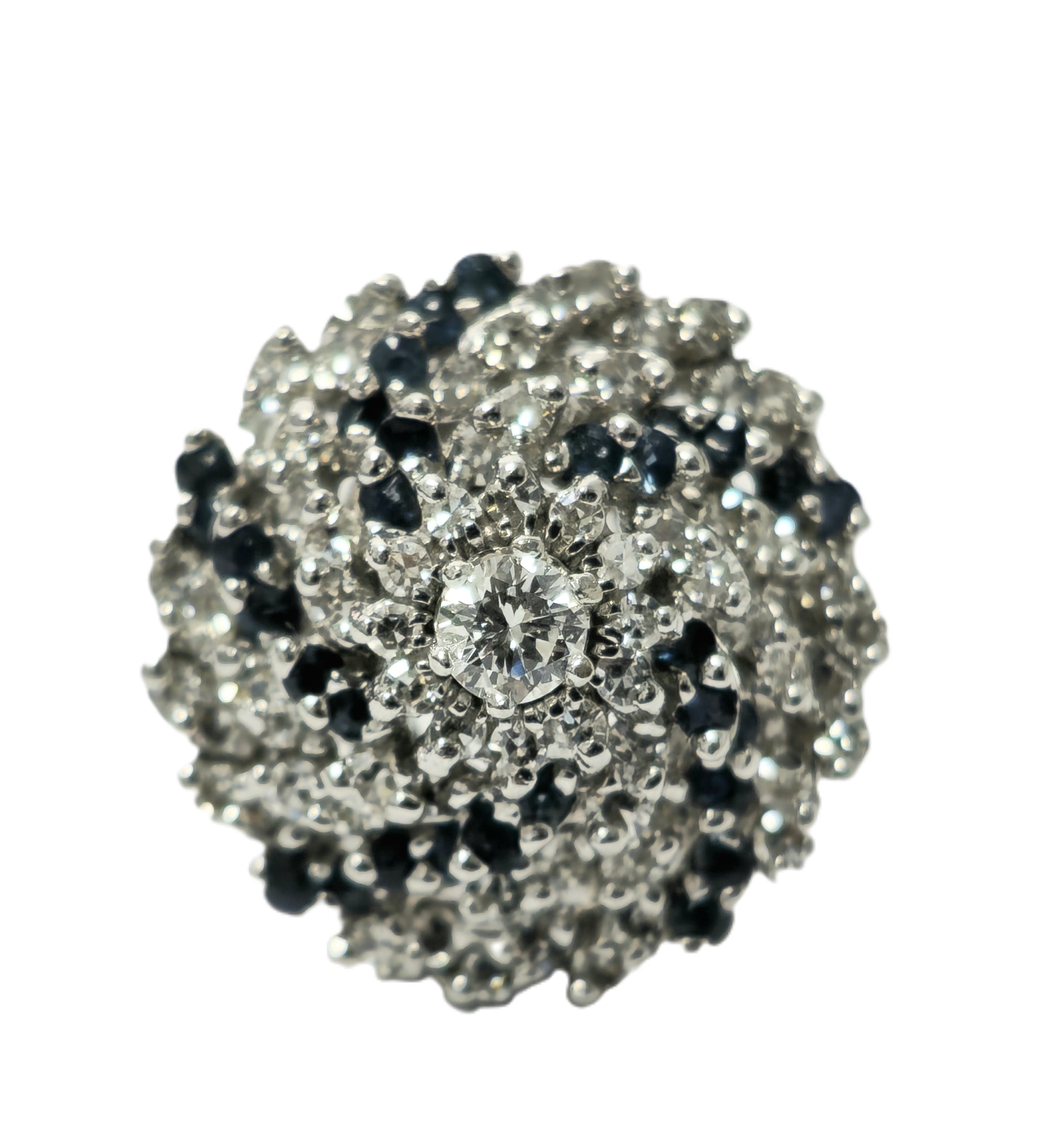 Diamond and blue sapphire cocktail ring featuring a 3.00 carat center stone, set in a Prince The Jeweler ring design.