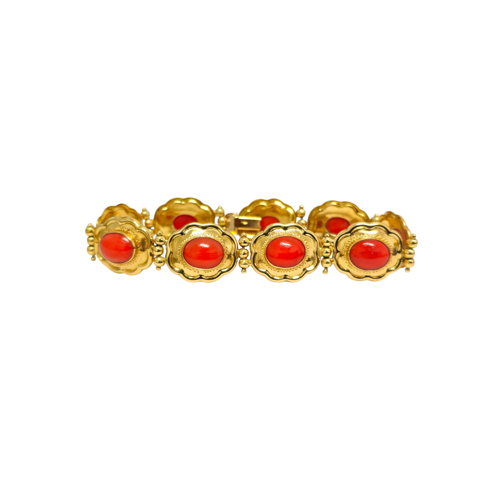 RARE 27 Carat Coral Bracelet in 18k Yellow Gold