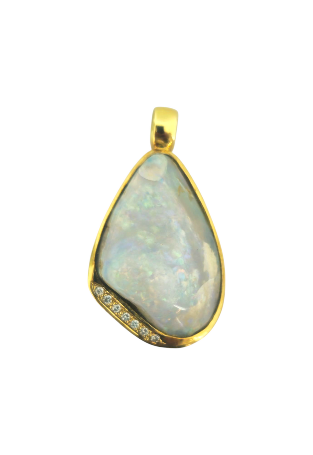 Handmade 17ct Opal & Diamond Pendant in 18k Gold