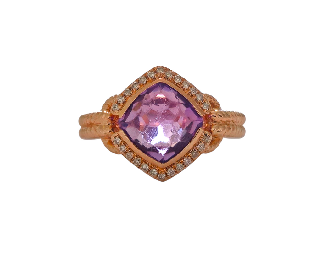 4 carat Amethyst & Diamond Ring 14k Rose Gold