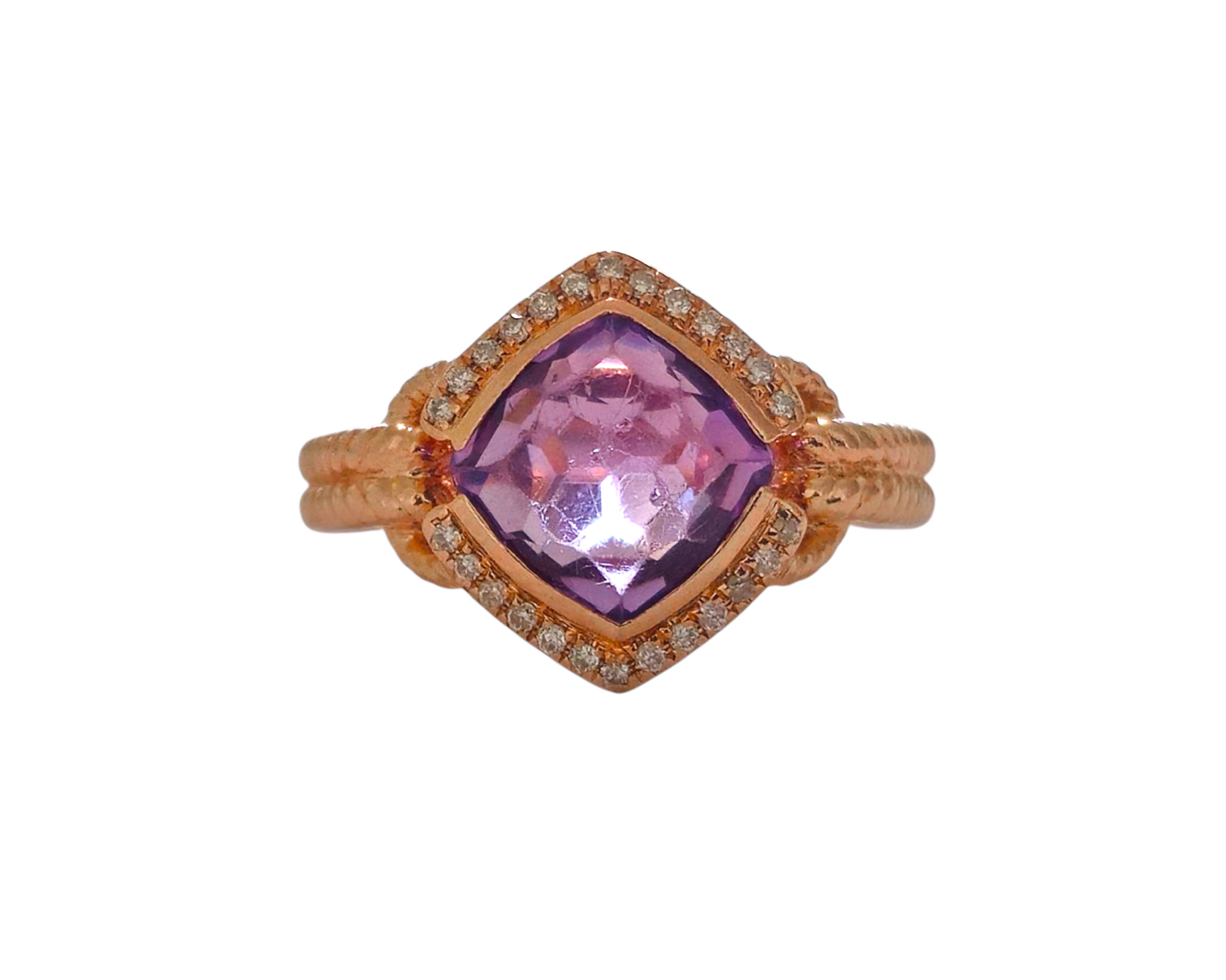 4 carat Amethyst & Diamond Ring 14k Rose Gold