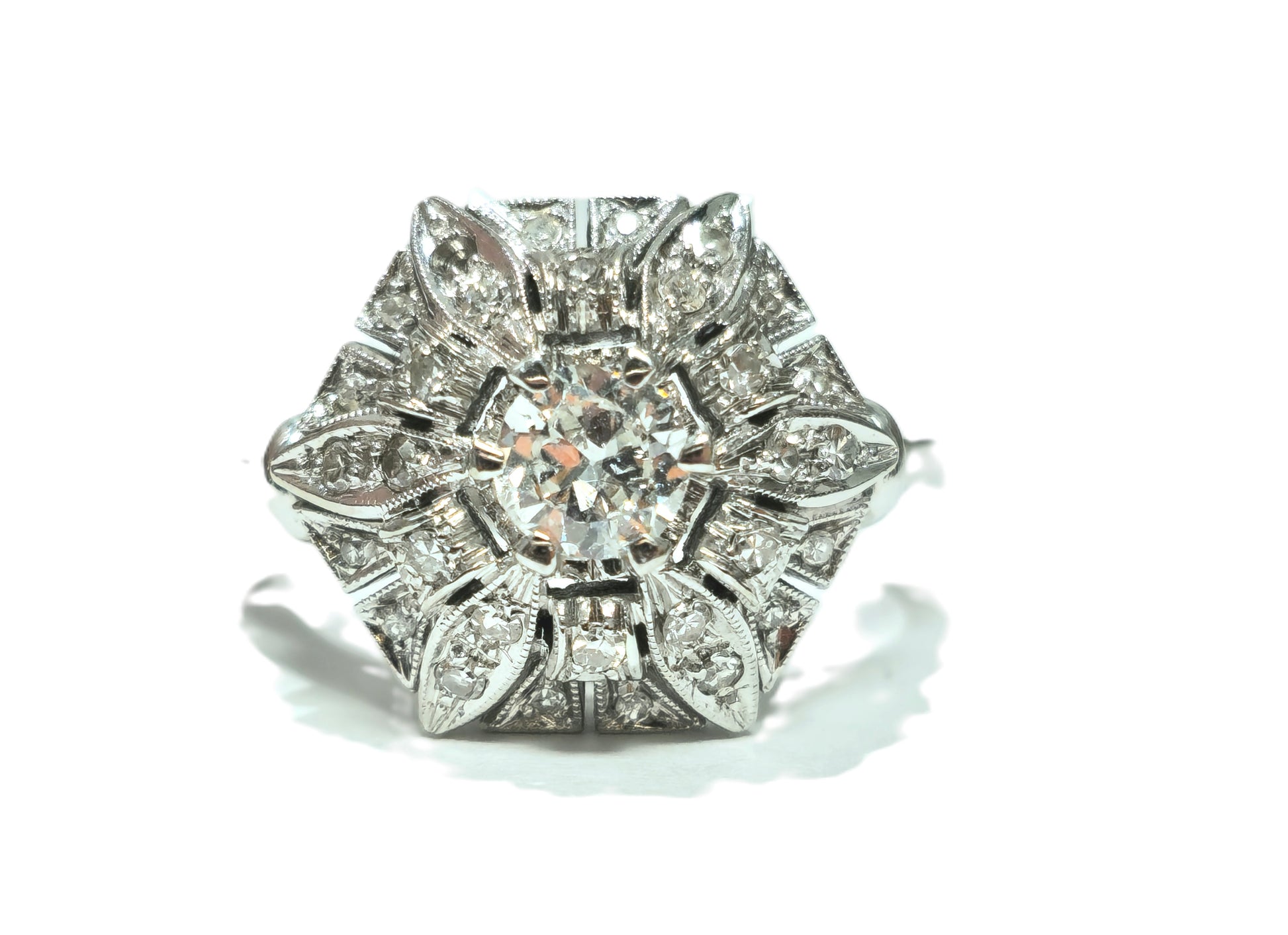 Art Deco 2.00 Carat Diamond gold ring featuring intricate geometric design and sparkling diamonds, crafted by Prince The Jeweler.