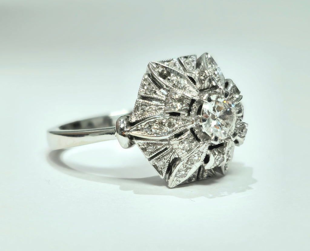 Art Deco 2.00 carat diamond gold ring by Prince The Jeweler, featuring a vintage geometric design and sparkling diamonds.
