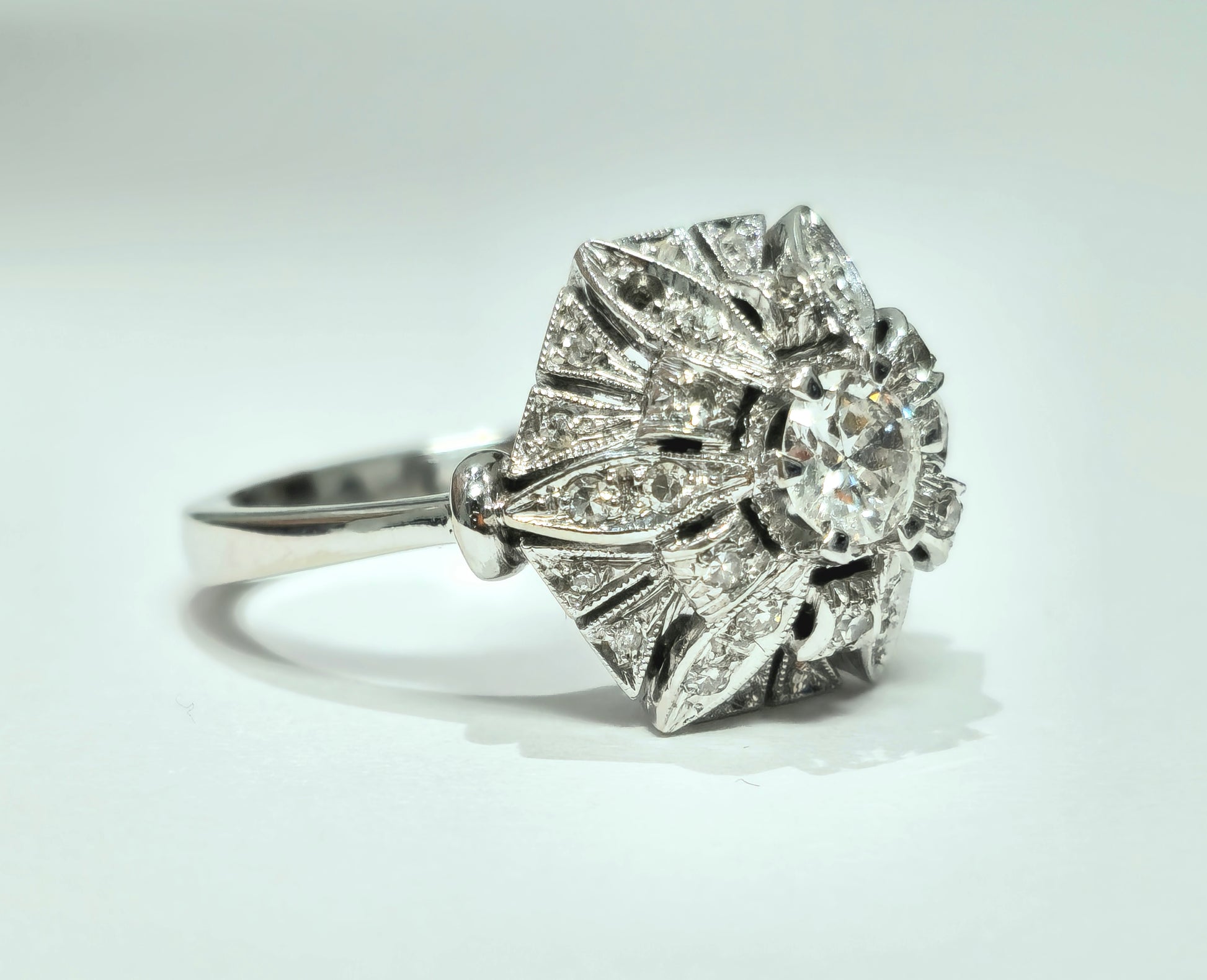 Art Deco 2.00 carat diamond gold ring by Prince The Jeweler, featuring a vintage geometric design and sparkling diamonds.