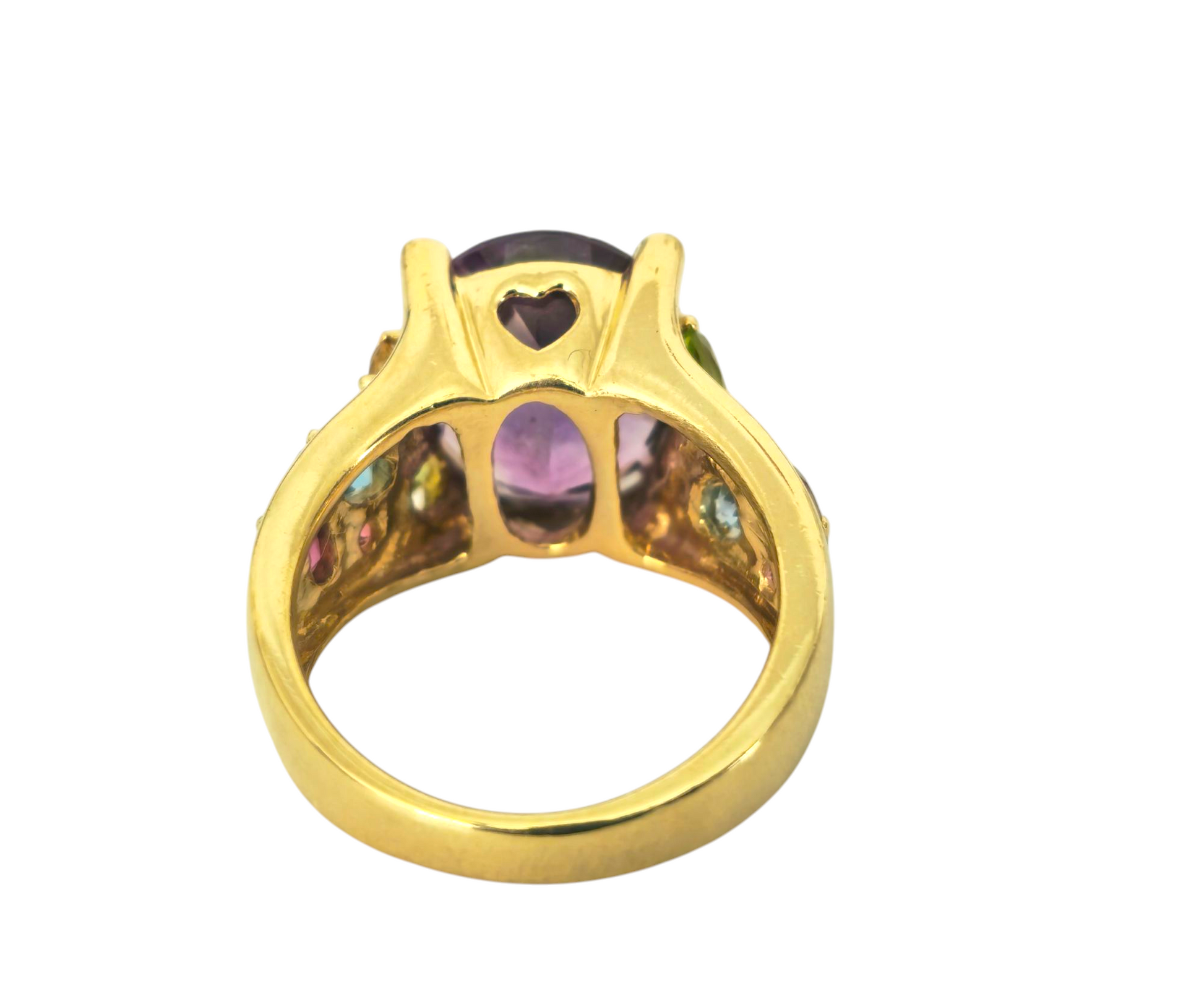 Multi-gemstone ring in 14k yellow gold featuring a variety of colorful gemstones, crafted by Prince The Jeweler.