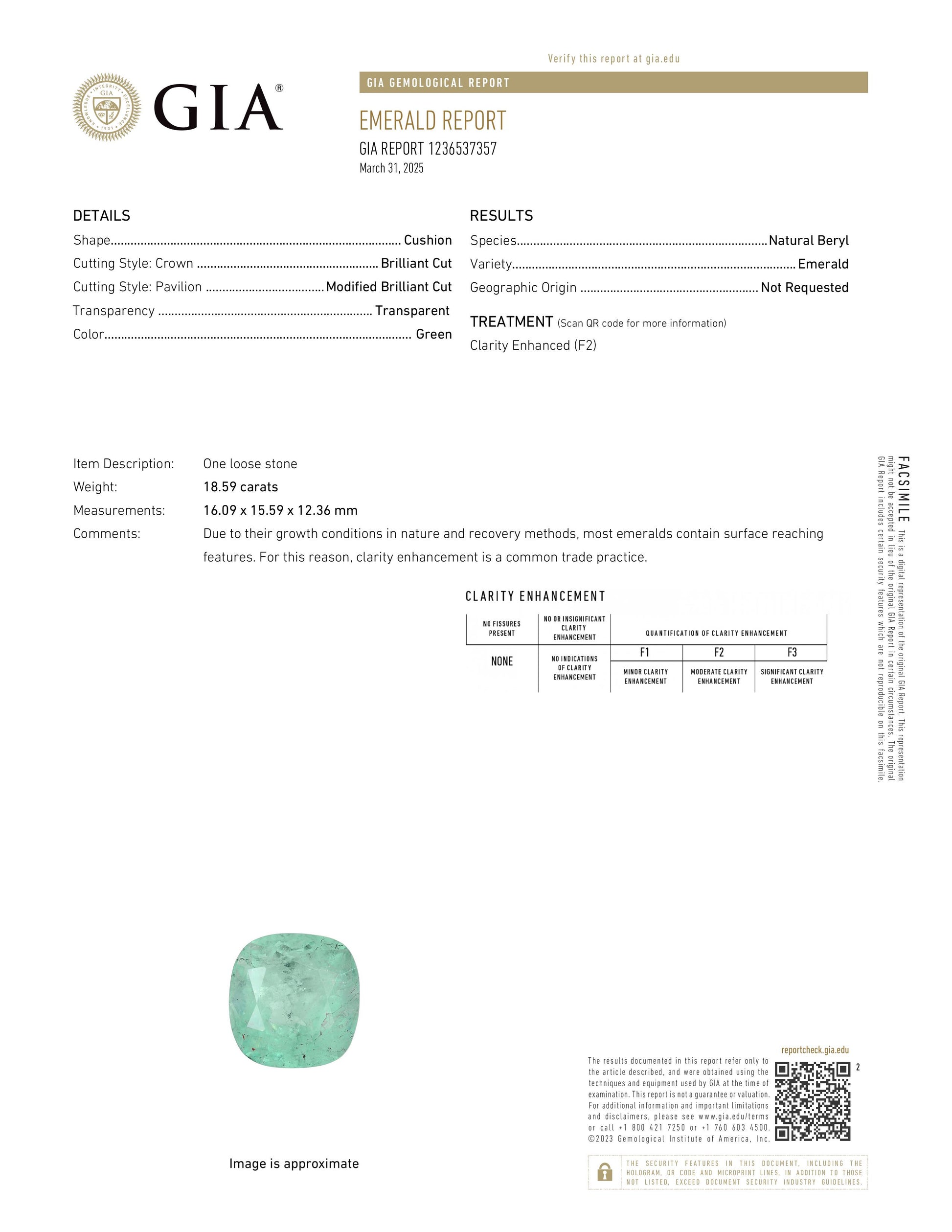 GIA Certified 18.59 Carat Loose Emerald Cushion Cut