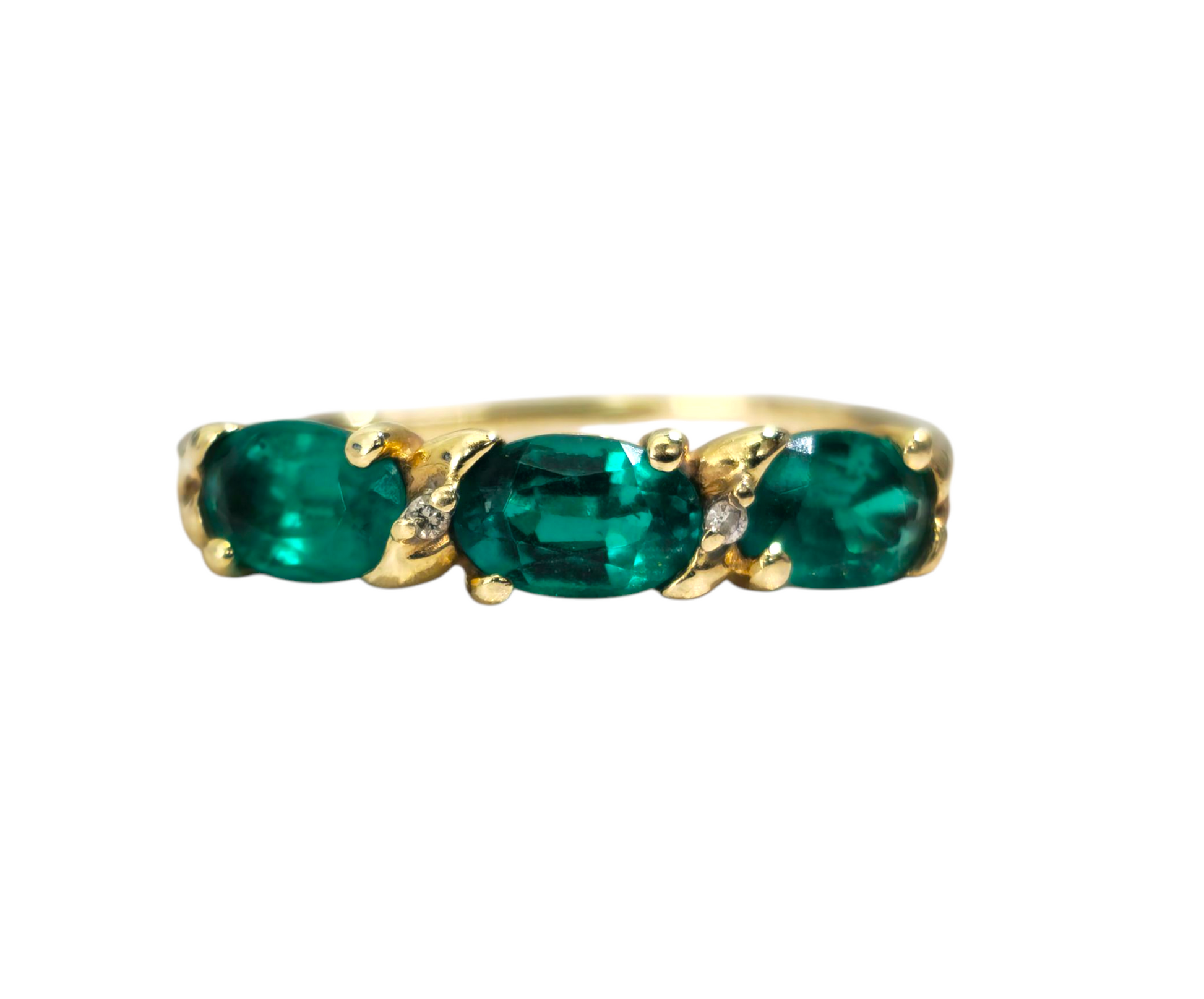 3 Stone Emerald Ring in 14k Gold