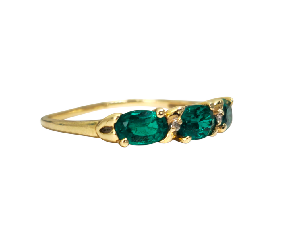 3 Stone Emerald Ring in 14k Gold