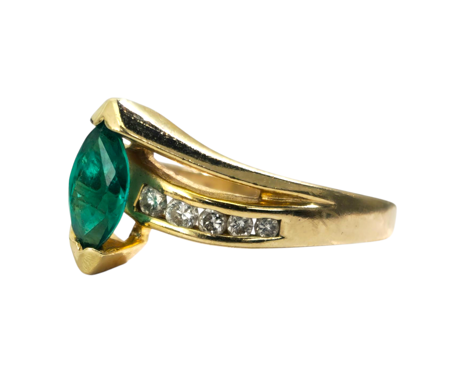 Marquise Emerald & Diamond RIng in 14k Gold - Pristine Diamonds