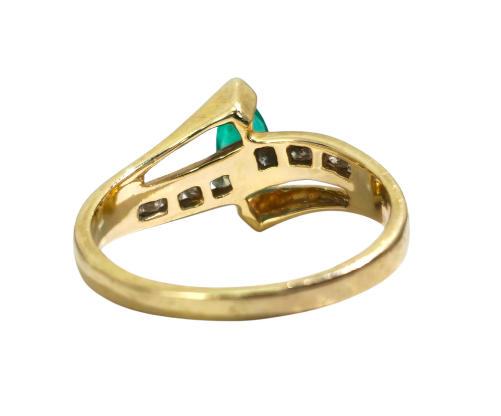 Marquise Emerald & Diamond RIng in 14k Gold - Pristine Diamonds
