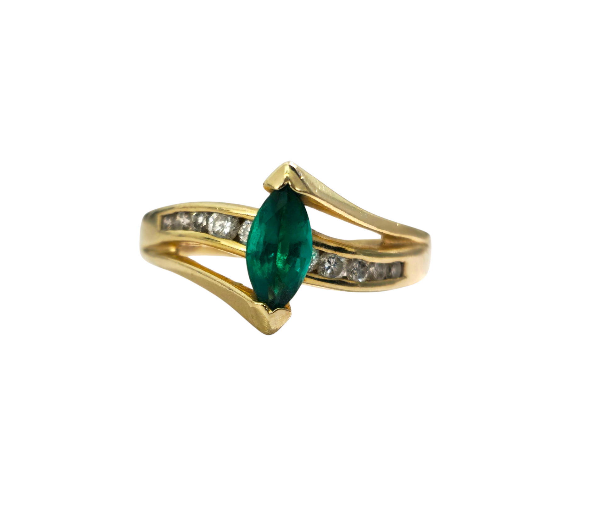 Marquise Emerald & Diamond RIng in 14k Gold - Pristine Diamonds