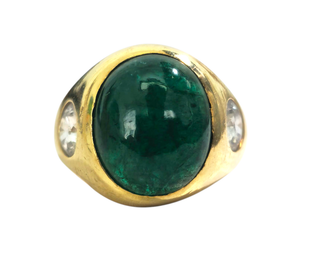 Jade & Diamond Ring in 18k Gold - Pristine Diamonds