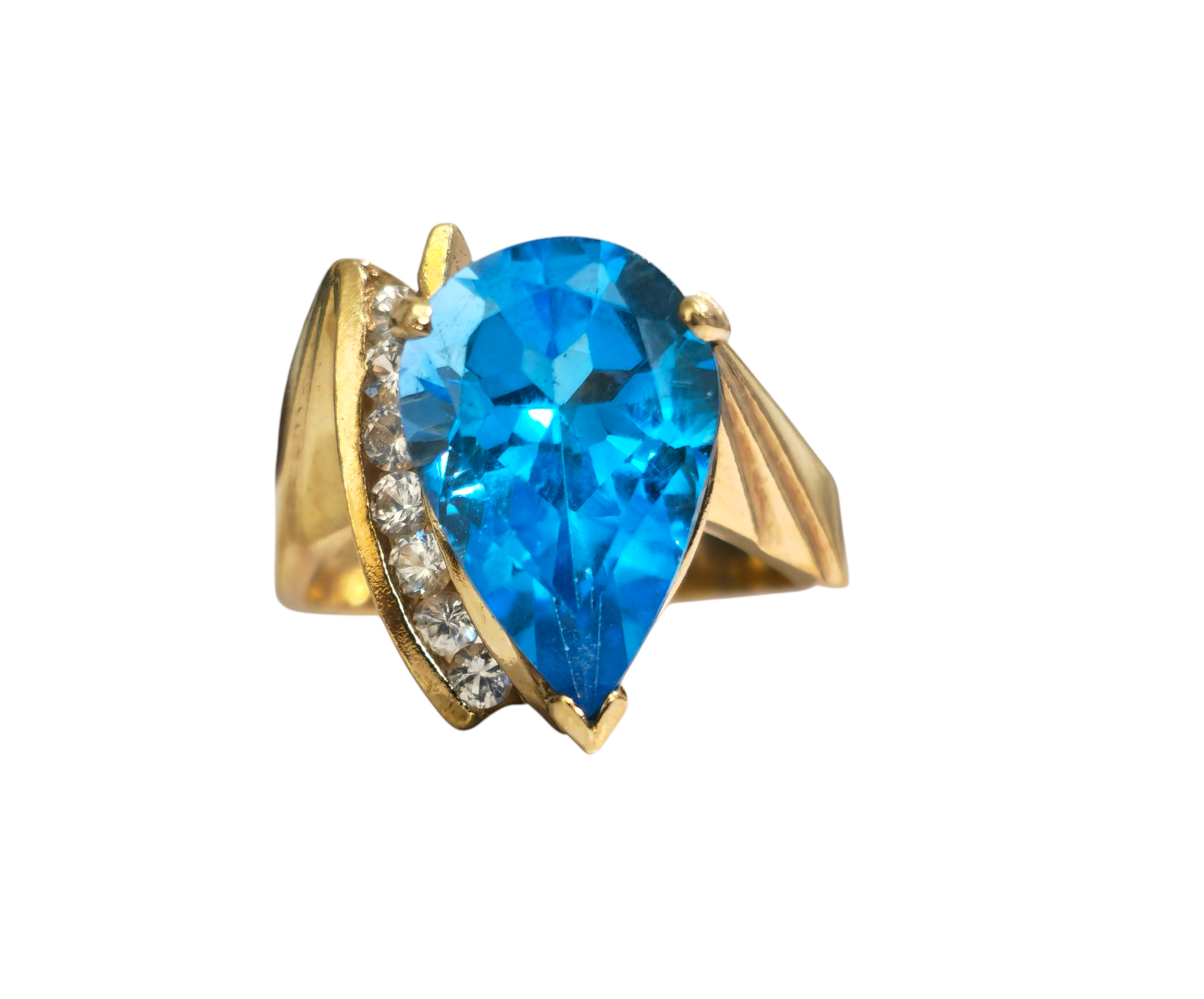 10k gold ring featuring a 5.80 carat blue topaz gemstone and diamond accents, elegant jewelry piece by Prince The Jeweler