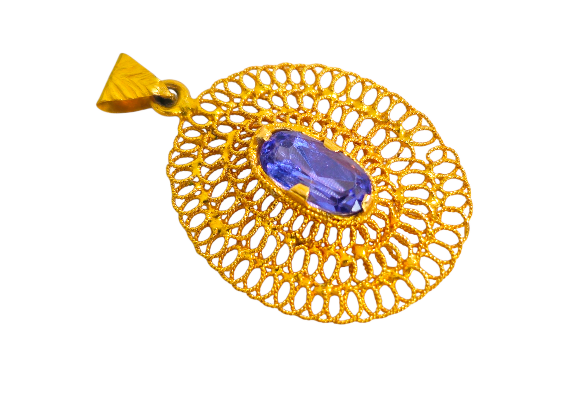 Rare Middle Eastern 3 Carat Tanzanite Pendant in 20k Gold