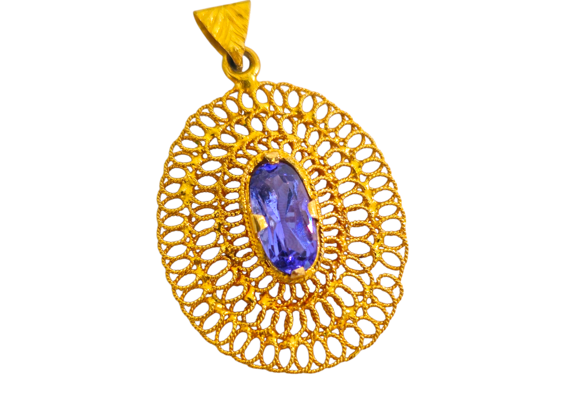 Rare Middle Eastern 3 Carat Tanzanite Pendant in 20k Gold