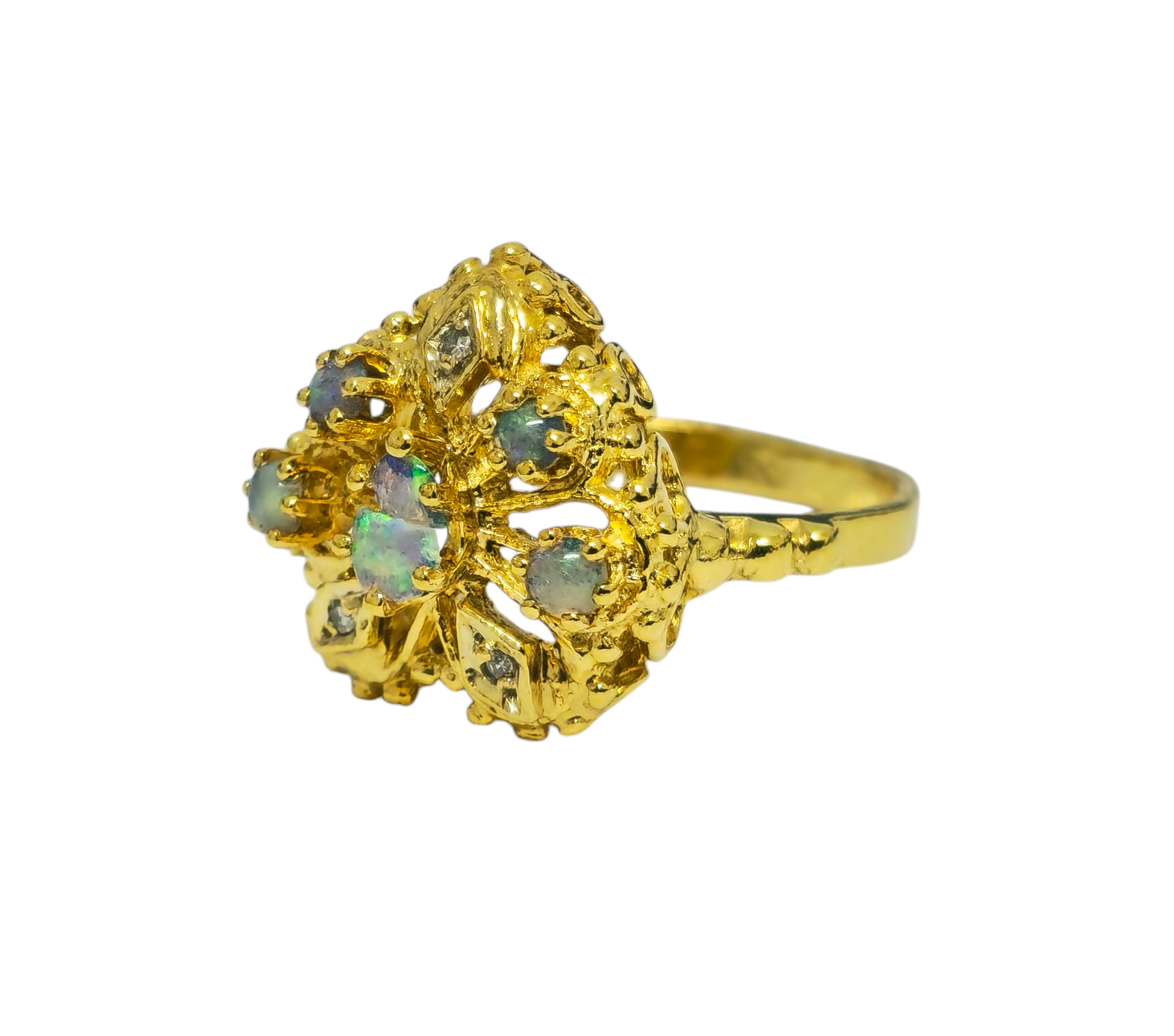 Vintage Heart Motif Opal Ring in 14k Yellow Gold