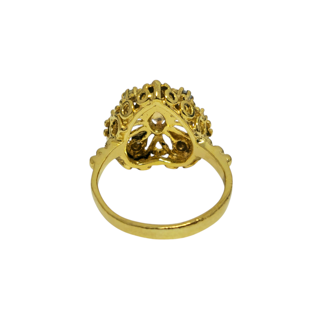 Vintage Heart Motif Opal Ring in 14k Yellow Gold