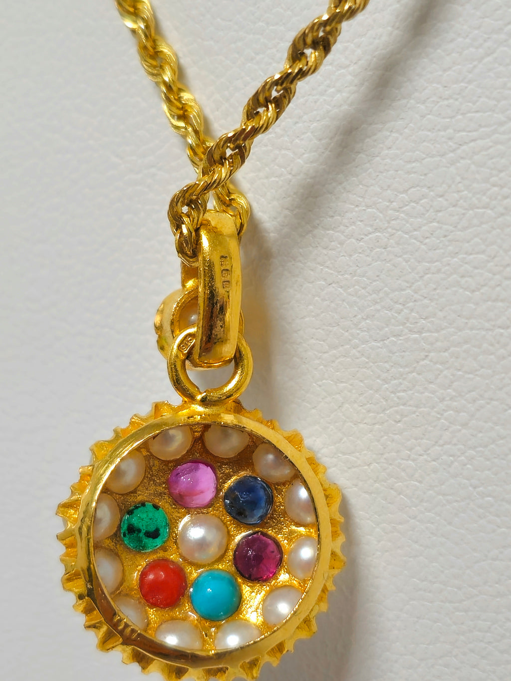 Vintage Mughal Empire style pendant with 22k yellow gold and multigemstones, crafted by Prince The Jeweler.