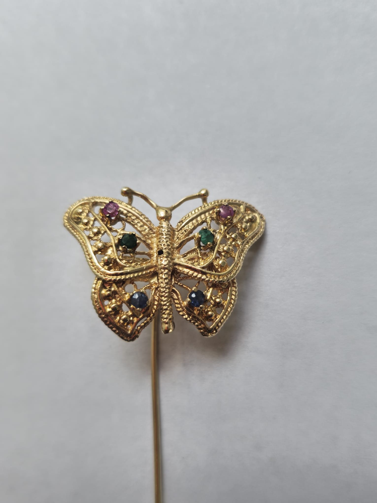 Butterlfy Motif Multi Gemstone Pin in 18k Yellow gold