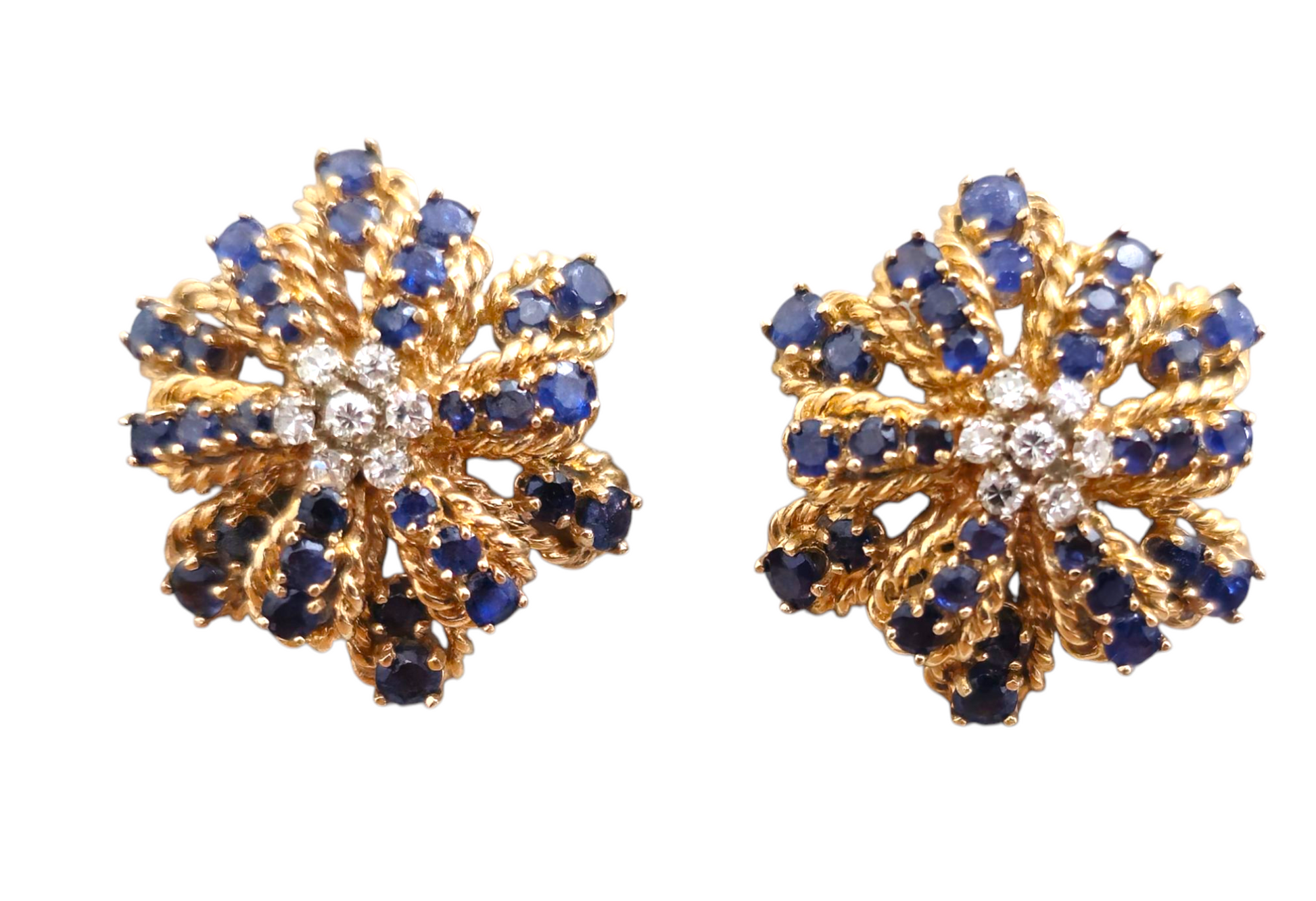 Vintage Blue Sapphire & Diamond Earrings in 14k Gold