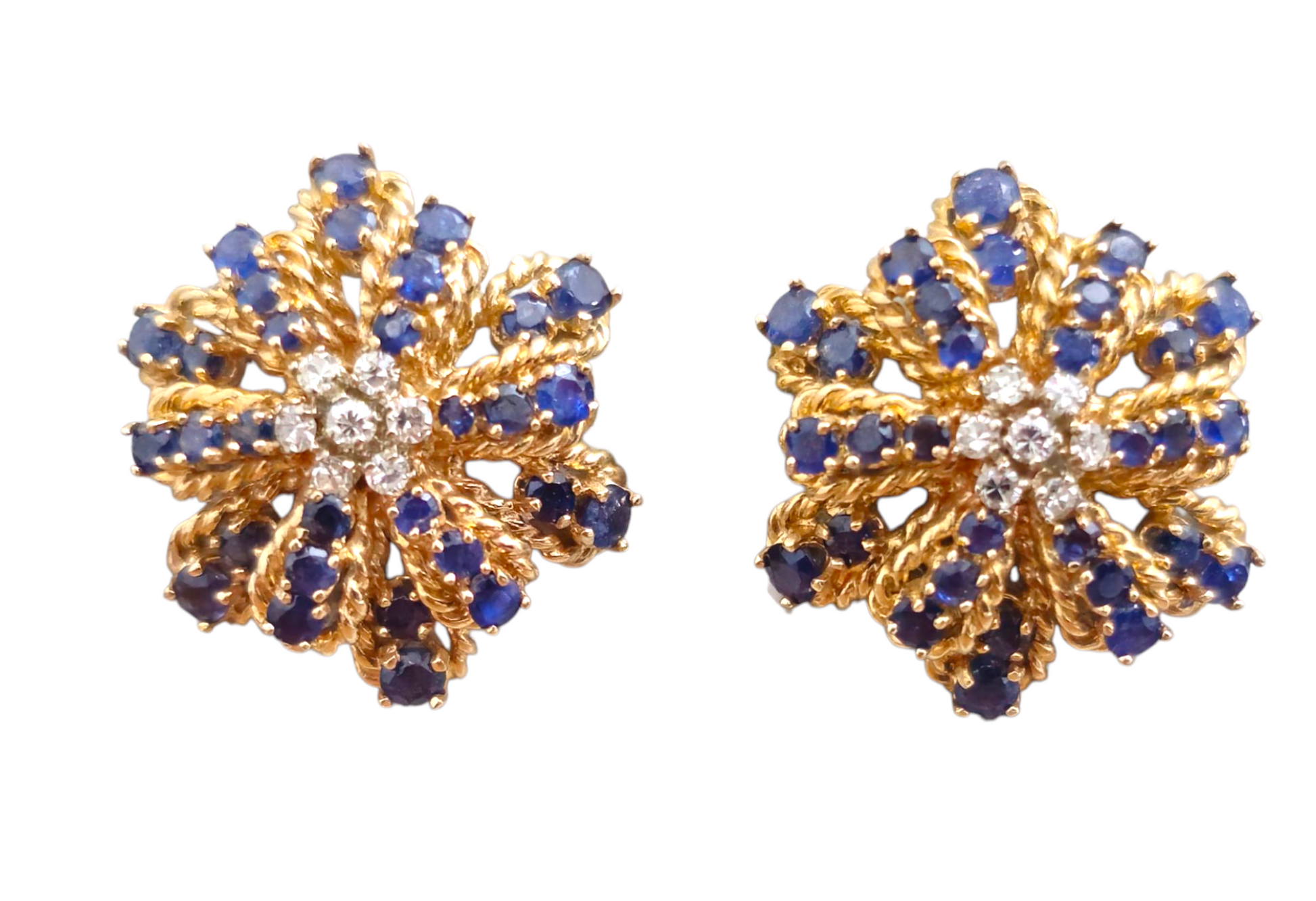 Vintage Blue Sapphire & Diamond Earrings in 14k Gold