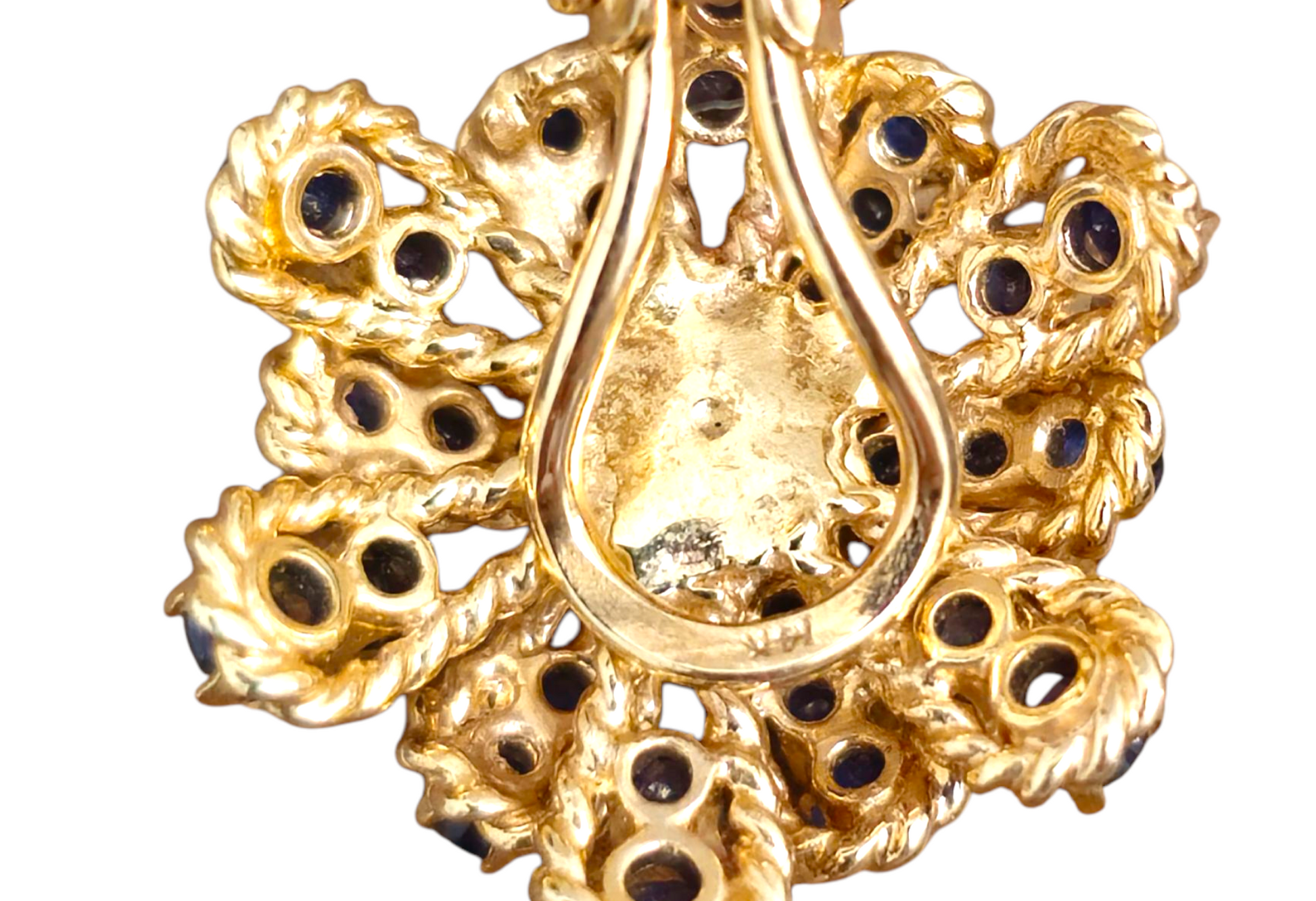 Vintage Blue Sapphire & Diamond Earrings in 14k Gold