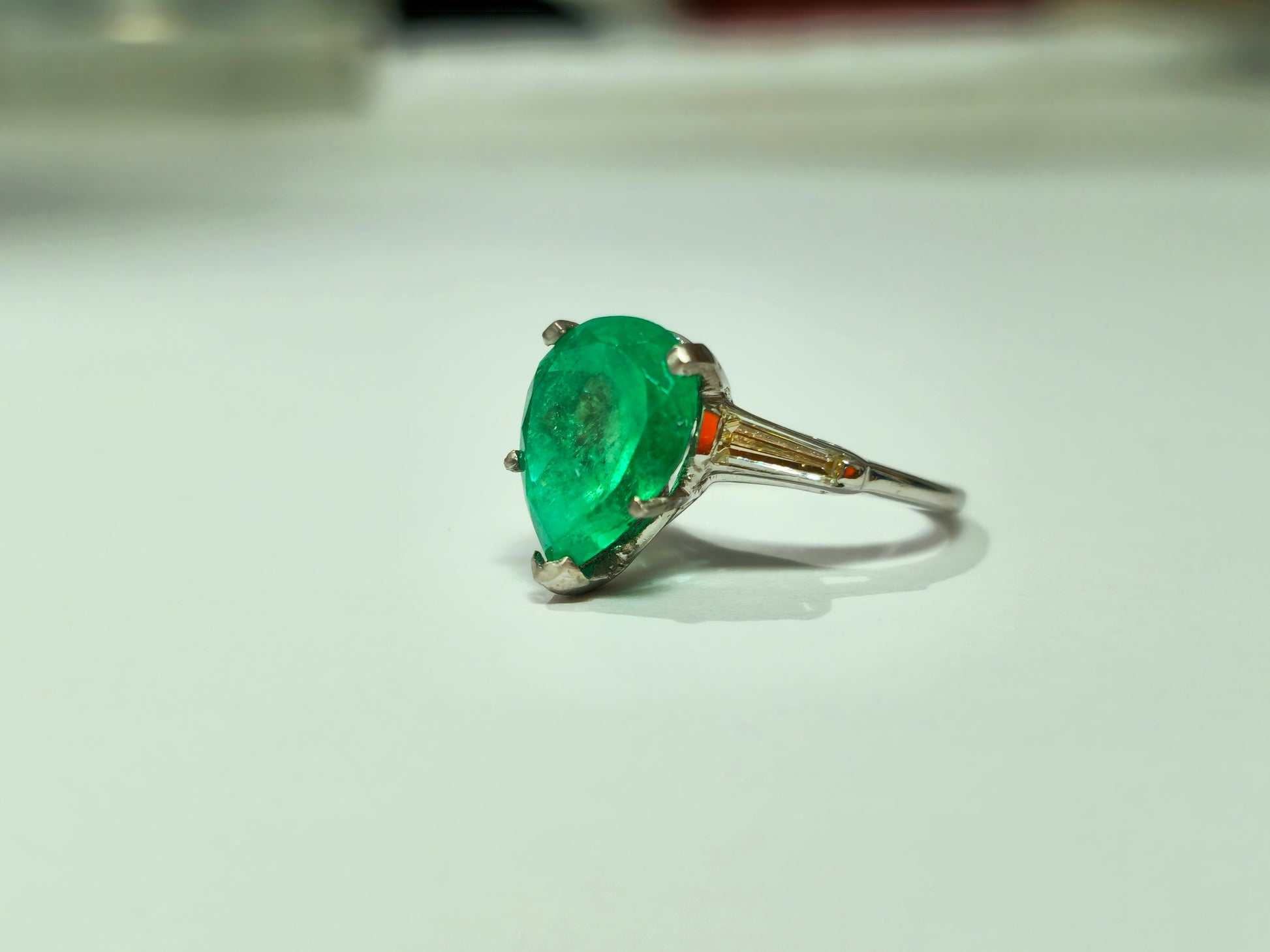 Vintage Emerald & Diamond Platinum Ring (Certified) - Pristine Diamonds