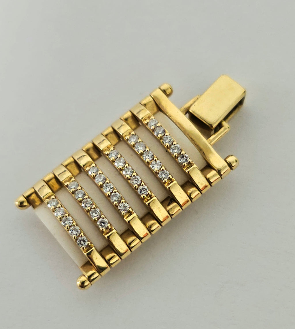 Modern natural ivory and diamond pendant in 18k gold featuring elegant design, showcasing a sophisticated jewelry piece by Prince The Jeweler.