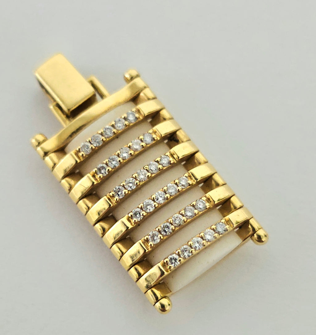 Natural ivory and diamond pendant in 18k gold with modern design, crafted by Prince The Jeweler.