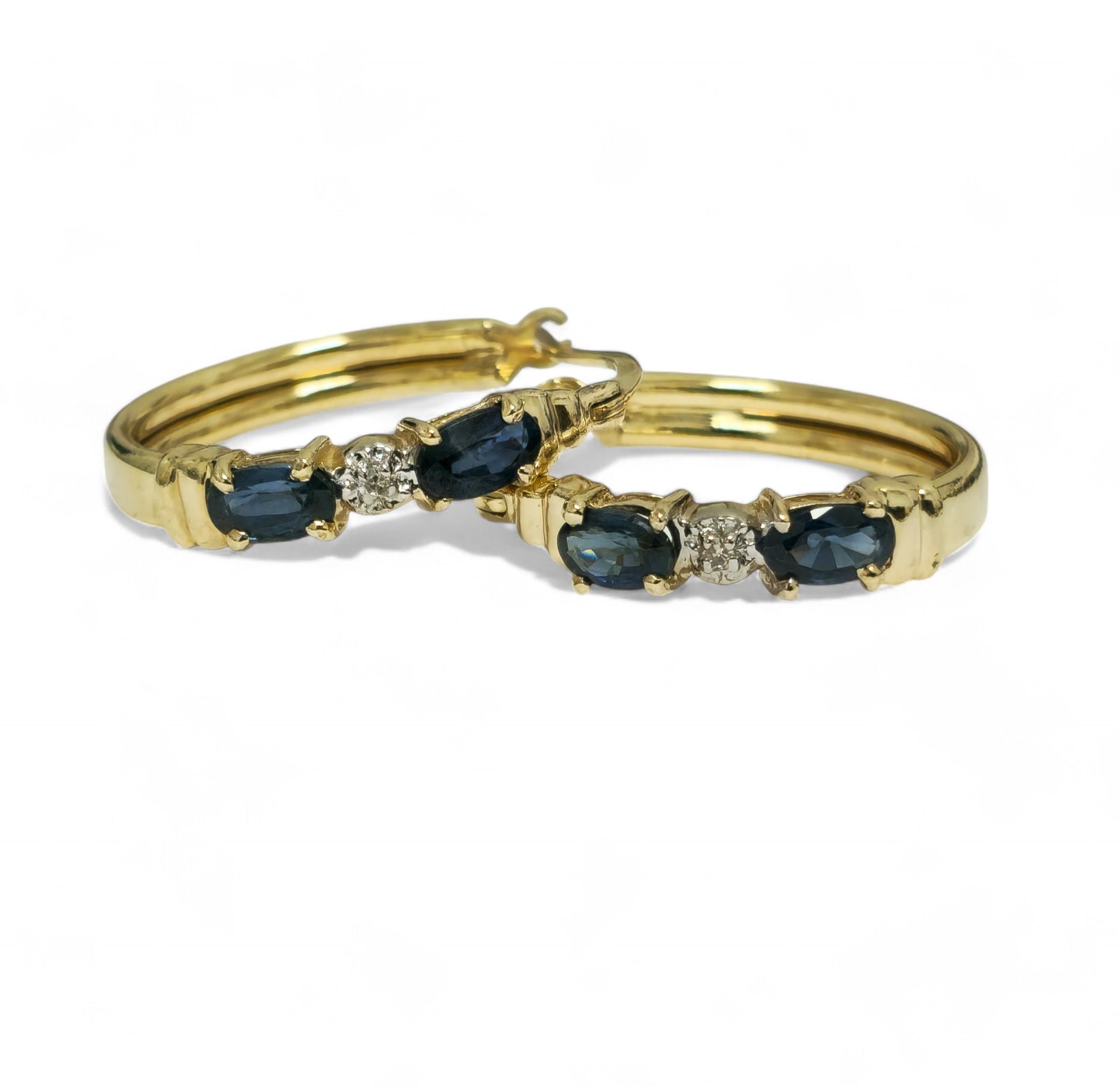 Art Deco Vintage Blue Sapphire Earrings For Her in 10k Gold - Pristine Diamonds