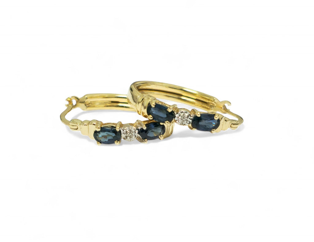 Art Deco Vintage Blue Sapphire Earrings For Her in 10k Gold - Pristine Diamonds