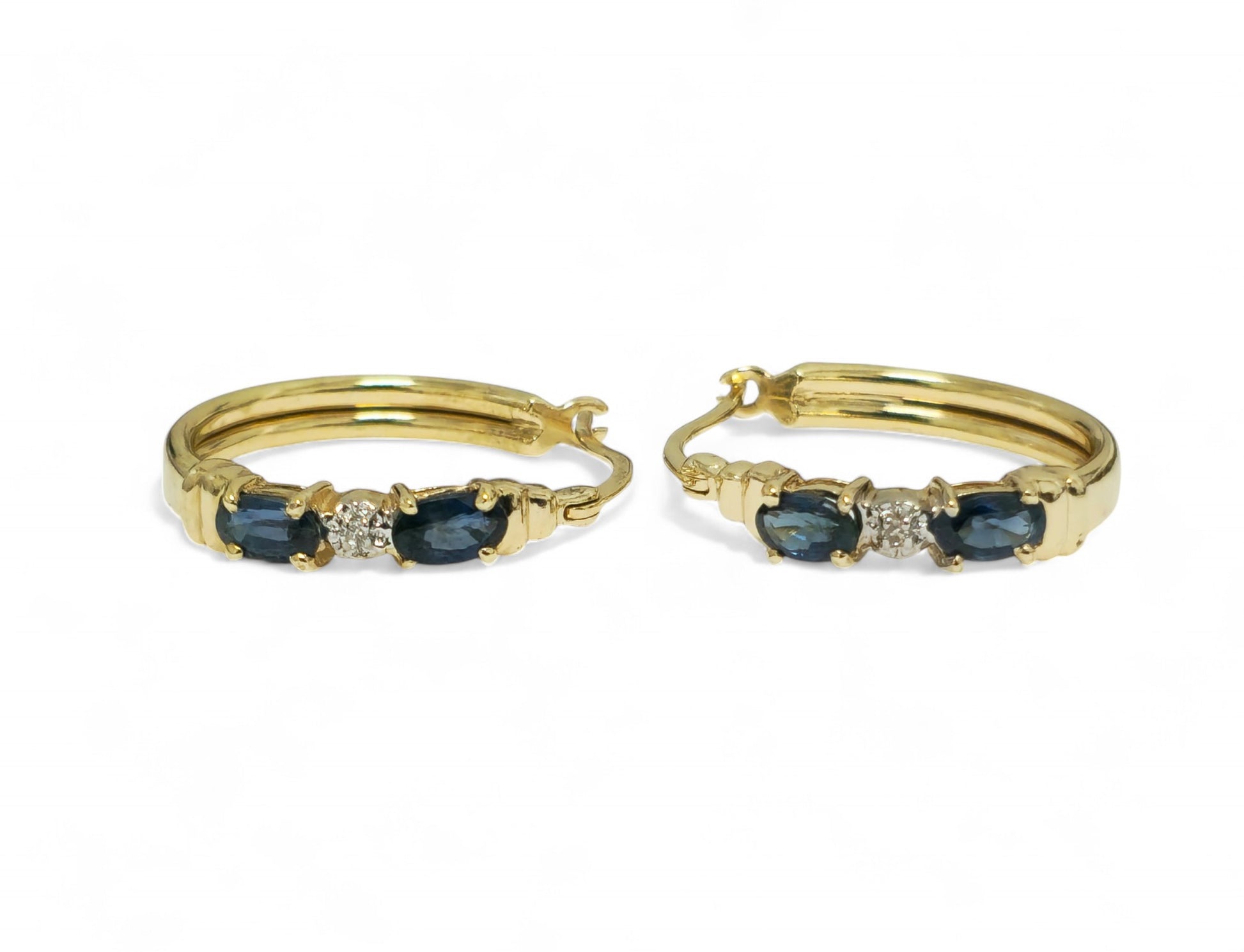 Art Deco Vintage Blue Sapphire Earrings For Her in 10k Gold - Pristine Diamonds