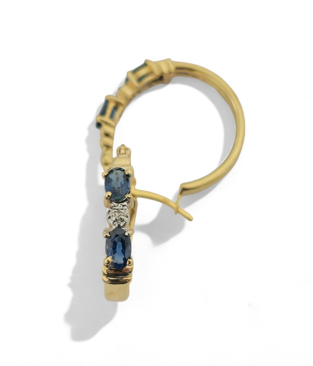 Art Deco Vintage Blue Sapphire Earrings For Her in 10k Gold - Pristine Diamonds