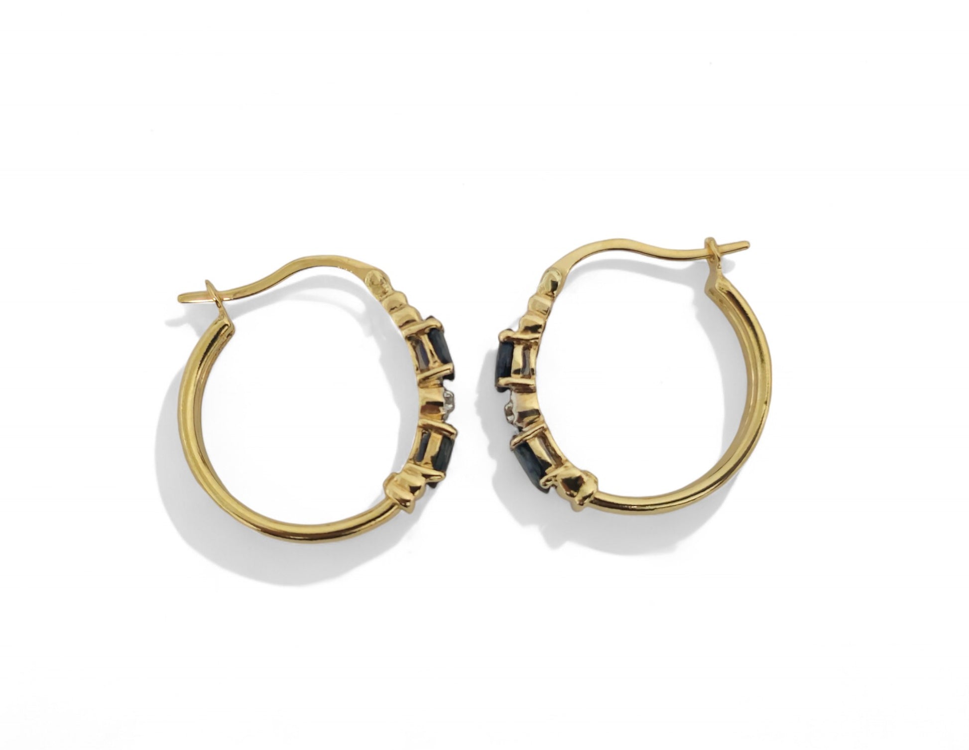 Art Deco Vintage Blue Sapphire Earrings For Her in 10k Gold - Pristine Diamonds