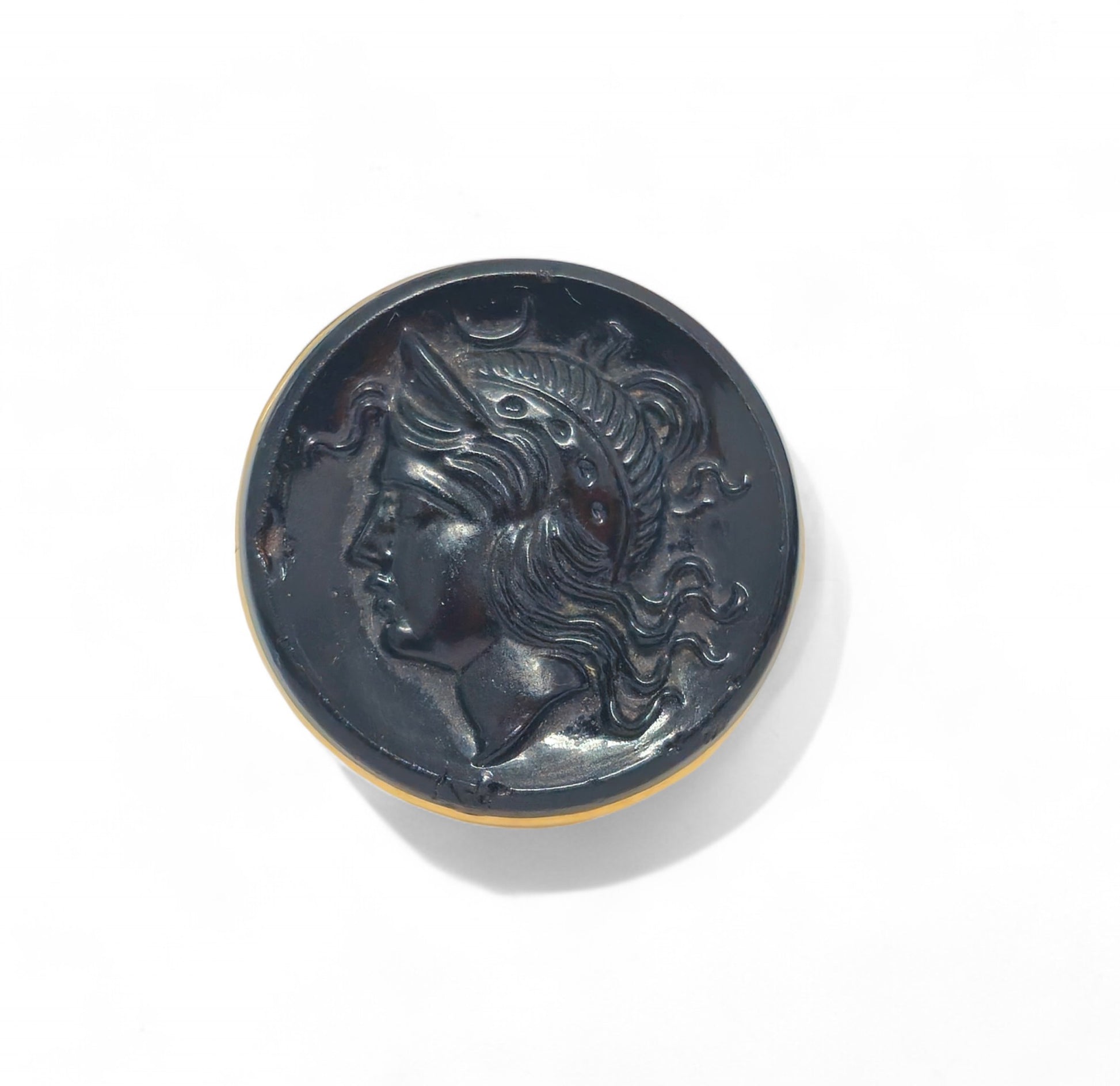 14k yellow gold black agate cameo ring for women, featuring intricate carved design, by Prince The Jeweler.