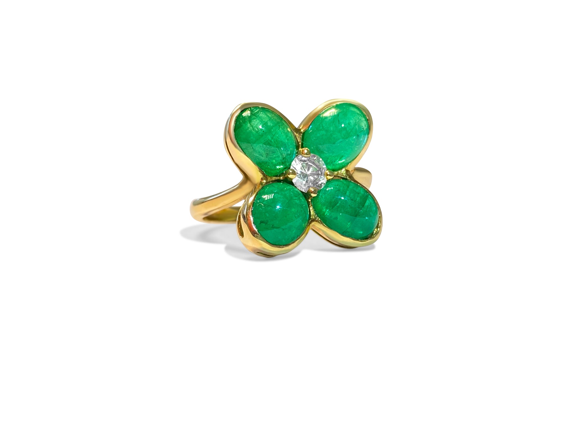 18K gold ring featuring an 8.50 ct emerald and diamond accents, crafted by Prince The Jeweler.
